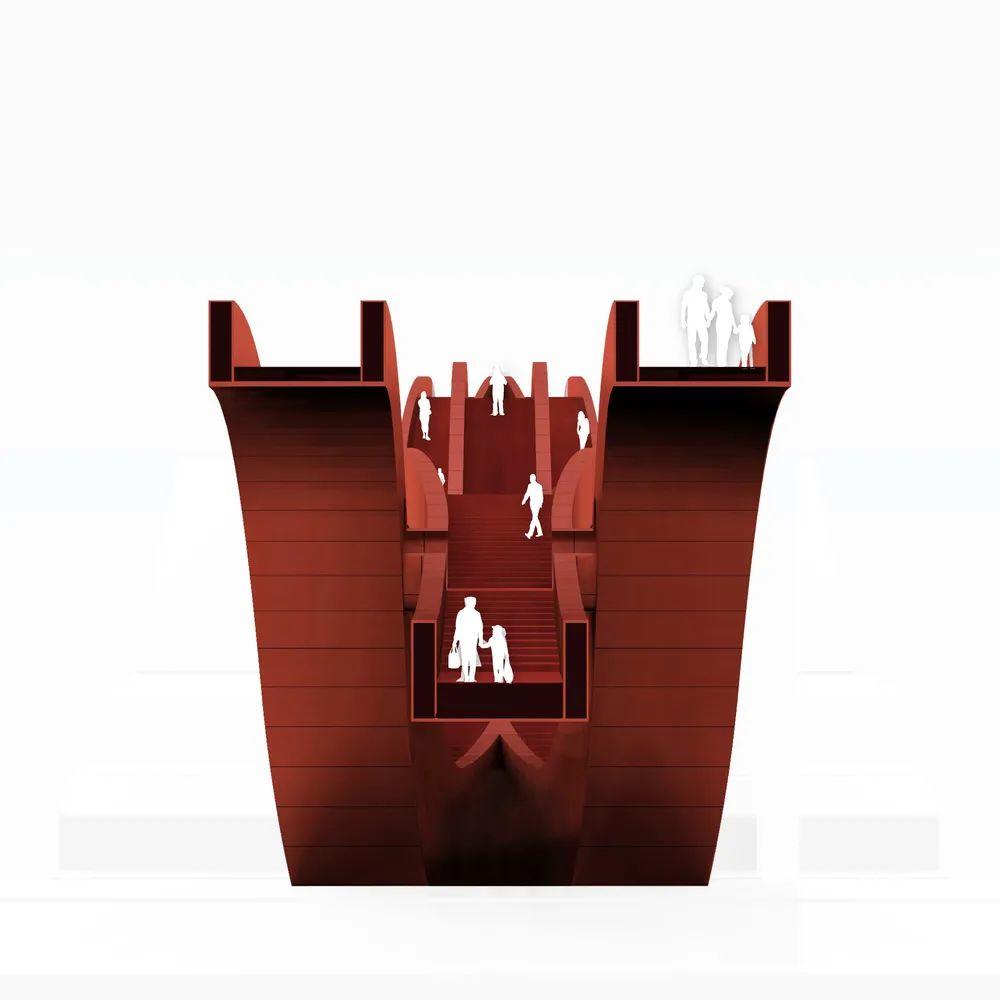 剖立面圖 Elevation，長沙中國結人行步橋／NEXT architects