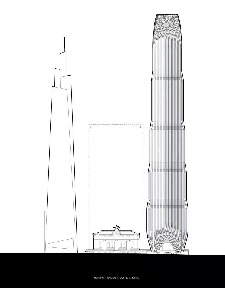 紐約市42街面看過去的立面圖,左邊是KPF設計的One Vanderbilt