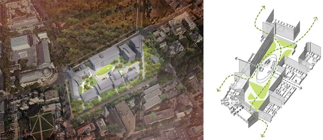 基地鳥瞰和等角透視圖© WEISS / MANFREDI 耶魯大學創新思維中心(The Yale University Center for Innovative Thinking)/WEISS / MANFREDI