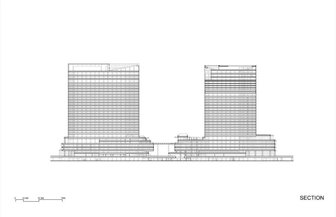 剖面圖,TOD東京品川門戶規劃/Pickard Chilton