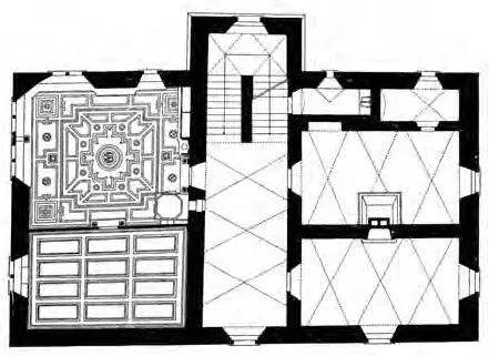 帕爾潘城堡，貴族之家，17世紀，瑞士：走廊左側為鑲板房，走廊右側為拱形磚房。｜ Castle of Parpan, patrician house, 17th century, SwitzerlandPaneled room to the left of the hallway, vaulted brick rooms to the right of the hallway.