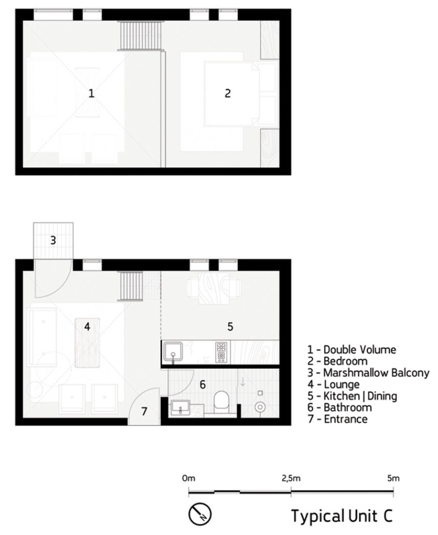 LOFT 平面圖,南非微型住所Uxolo Apartments/Two Five Five Architects