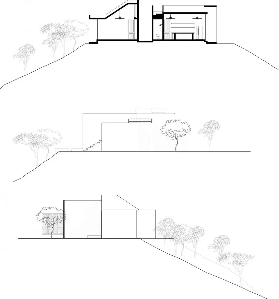 剖面圖 墨西哥私人住宅La Casa del Sapo／Espacio 18 Arquitectura