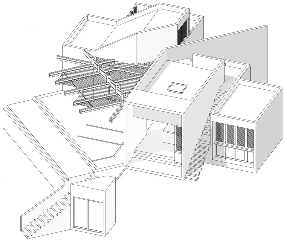 等角透視圖 axonometric 墨西哥私人住宅La Casa del Sapo／Espacio 18 Arquitectura