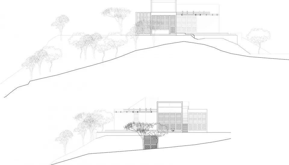 立面圖 墨西哥私人住宅La Casa del Sapo／Espacio 18 Arquitectura