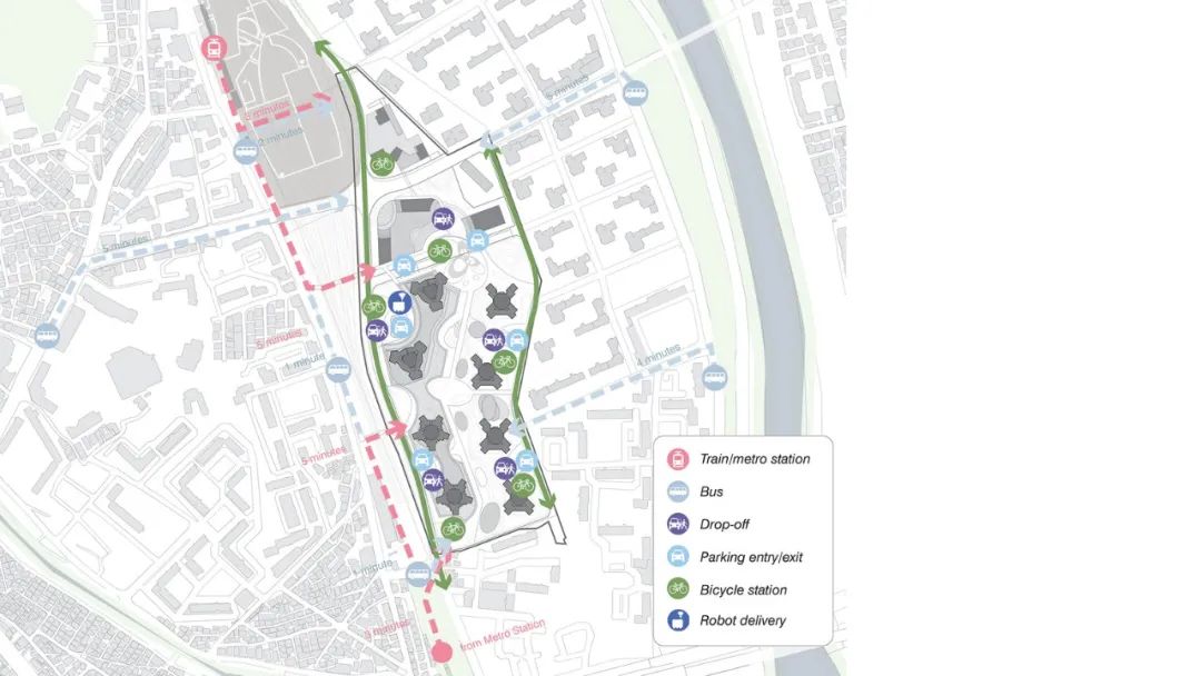 基地與周遭環境節點分析圖 敷地計畫設計 首爾H1都市設計計畫 Seoul H1 Project City Urban Planning／UNStudio
