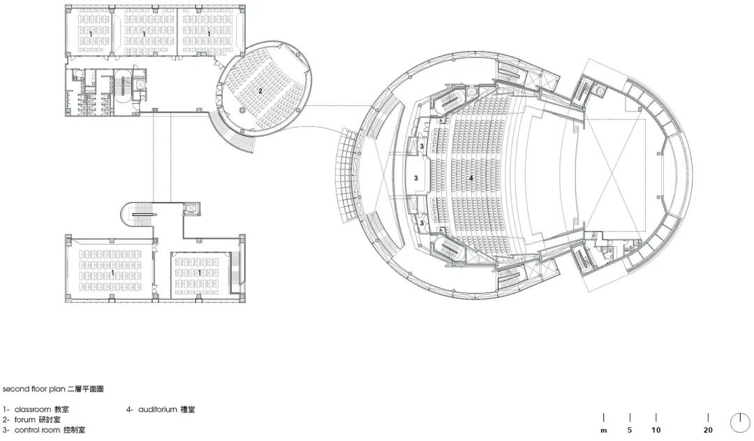 二樓平面圖 Plan©JJP Architects and Planners 國立中央大學教學研究綜合大樓暨大禮堂 ／潘冀聯合建築師事務所
