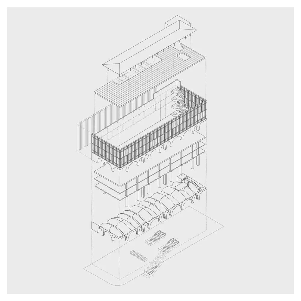 等角透視圖 聖地亞哥地鐵站Plaza de Armas Metro Station Building／Beals Lyon Arquitectos