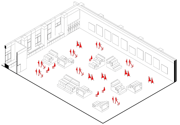 空間滿足不同使用機能的動態分析圖 Dayamic Graph of Space Accommodating Various Functions 北京大學新太陽小劇場看台裝置／扉建築 FEI Architects