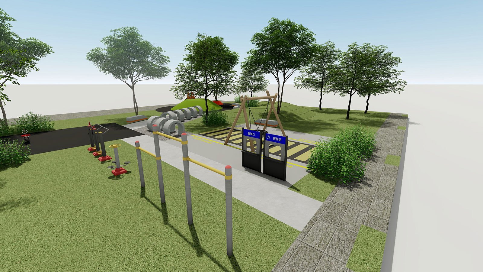 台中市潭子區栗林公園與栗林車站元素結合 營造小小車站遊戲場