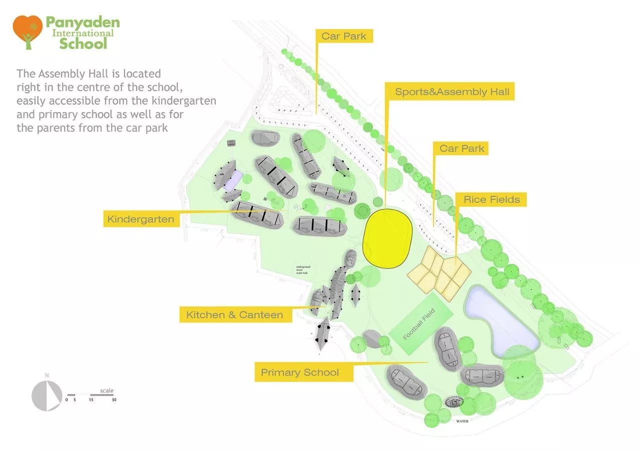 配置平面圖，泰國清邁 Panyaden International School 國際學校竹構造體育館╱CLA 清邁生活建築師事務所