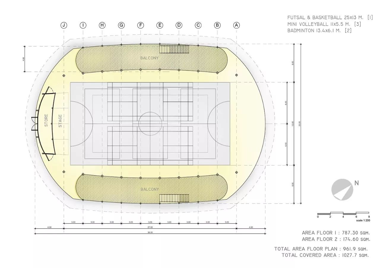 平面圖，泰國清邁 Panyaden International School 國際學校竹構造體育館╱CLA 清邁生活建築師事務所