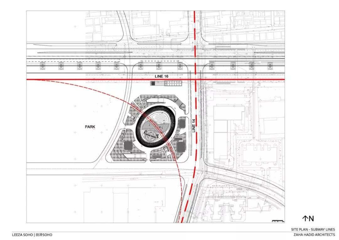 分割成兩部分的橢圓形既滿足基地要求，同時朝向北京中心的方向，而微微的扭轉又使得高層的辦公空間朝向正南北，貼近使用者的習慣（圖片/ Zaha Hadid Architects）