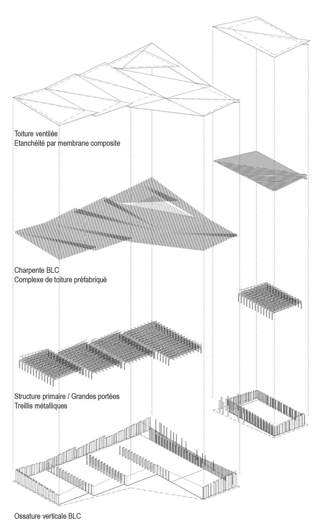 結構等角透視圖，斯特拉斯堡展覽中心Strasbourg Exhibition Centre／Kengo Kuma 隈研吾
