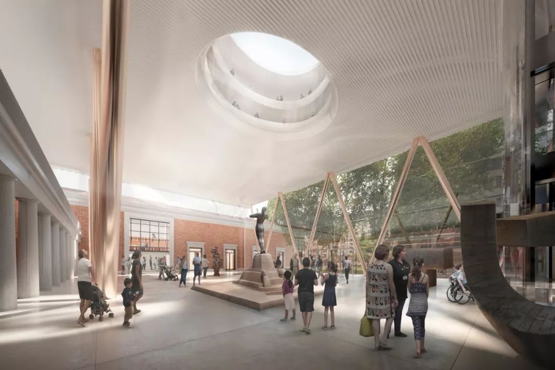 設計提案創建公眾可及的天井空間，新設的結構體以輕巧的結構與地面層接觸 西班牙畢爾包新美術館（Bilbao Fine Arts Museum）／Foster + Partners 建築師事務所