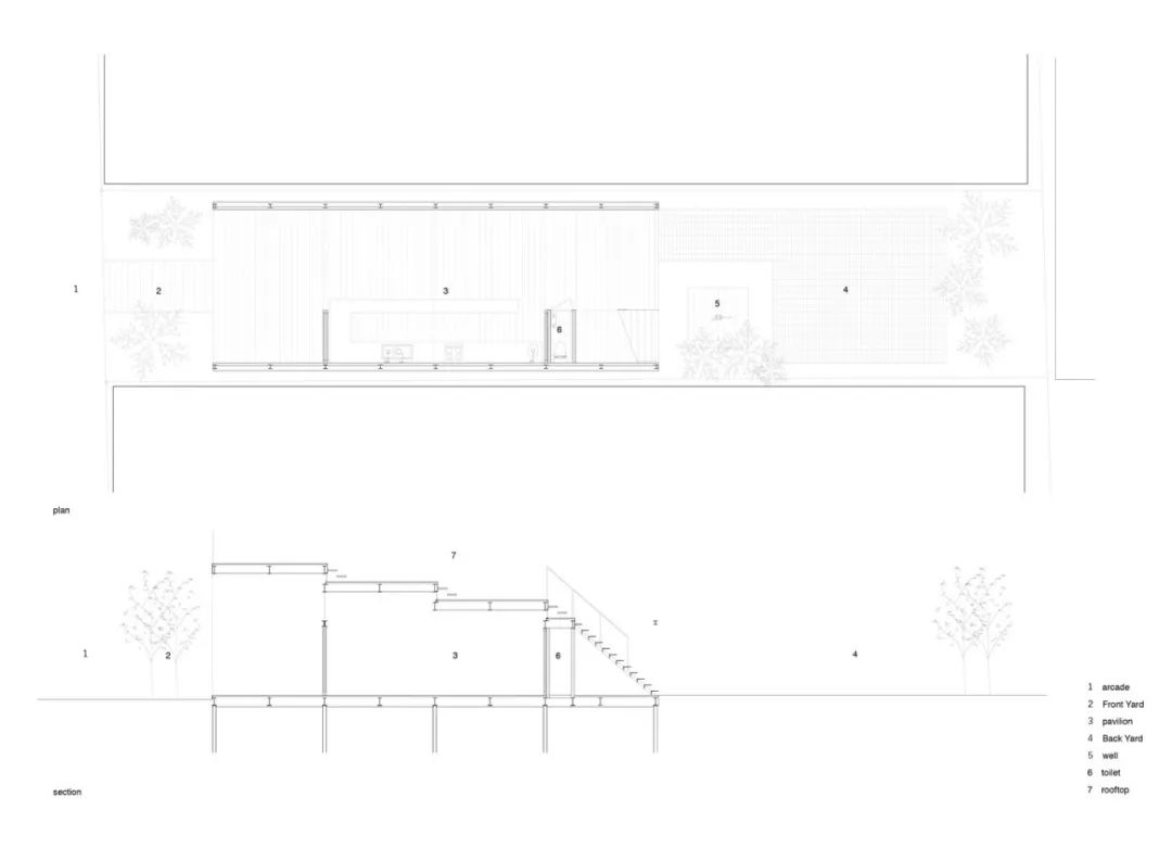 平面與剖面圖 Section OMOKEN PARK 咖啡店╱矢橋徹建築設計事務所