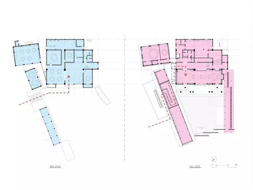 改造前後的入口動線對比©久舍營造工作室 中國杭州臨安「魚樂山房」民宿改造╱久舍營造工作室
