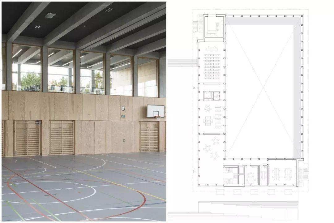 位於學校建築量體之中的體育館，維登中學與體育館