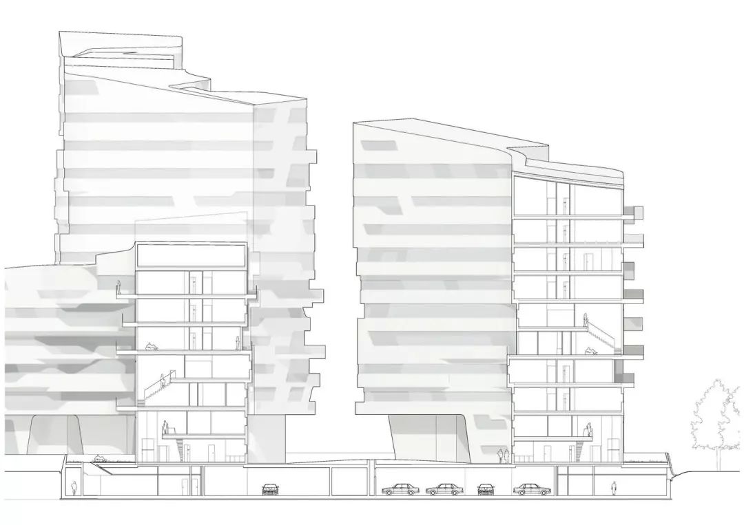 剖面圖，米蘭CityLife公寓╱Zaha Hadid Architects