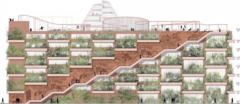 哥本哈根立體停車場屋頂運動樂園Park ‘n’ Play╱JAJA Architects 立面圖,哥本哈根立體停車場屋頂運動樂園Park ‘n’ Play╱JAJA Architects