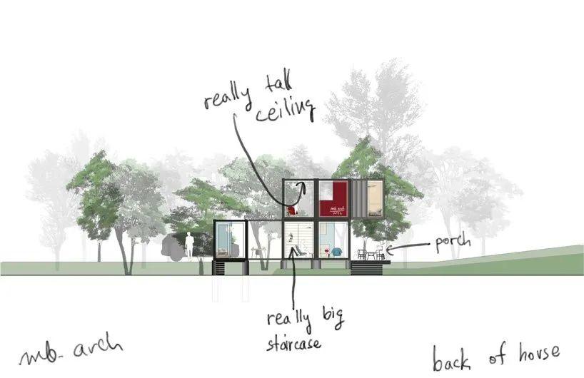 剖面圖,紐約長島貨櫃屋 Amagansett Modular House 模組化住宅╱MB Architecture