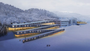 BIG為Audemars Piguet 設計的 Hotel des Horlogers,是AP愛彼發展計畫的一部份,由五個連續的 Z 字形部分組成, Z 形的屋頂同時也是滑雪道。