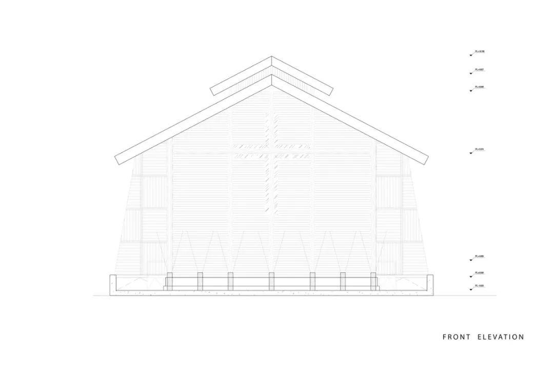 前立面圖，印尼木構造教堂 Indonesia Oikumene timber wood church╱TSDS Interior Architect