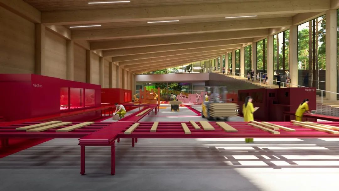 挪威森林裡的綠色開放工廠，Vestre「The Plus 家具工廠」╱BIG