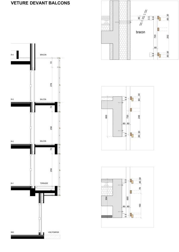 剖面細部圖 Paris Kindergarten 巴黎綠建築幼兒園Creche Justice Nurserie／BFV Architectes