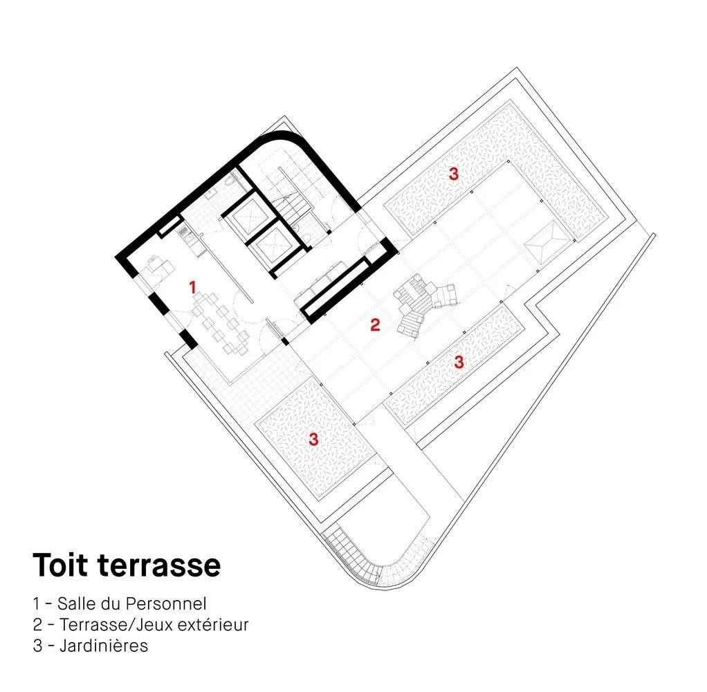 平面圖 Paris Kindergarten 巴黎綠建築幼兒園Creche Justice Nurserie／BFV Architectes