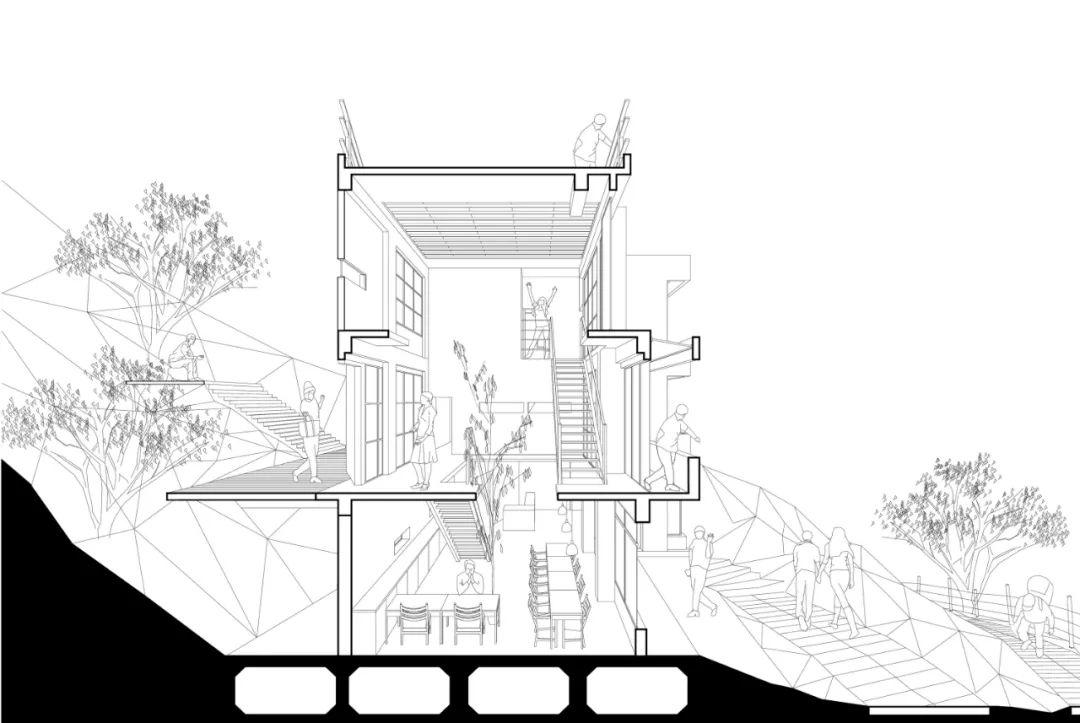 剖面圖，苗栗縣大湖鄉「上山回家旅宿／邵唯晏 竹工凡木研究室