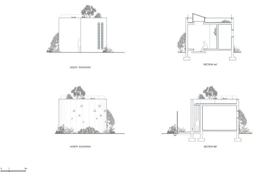 南、北立面與剖面圖，台南白河進之宅／境衍設計 林柏陽建築師事務所
