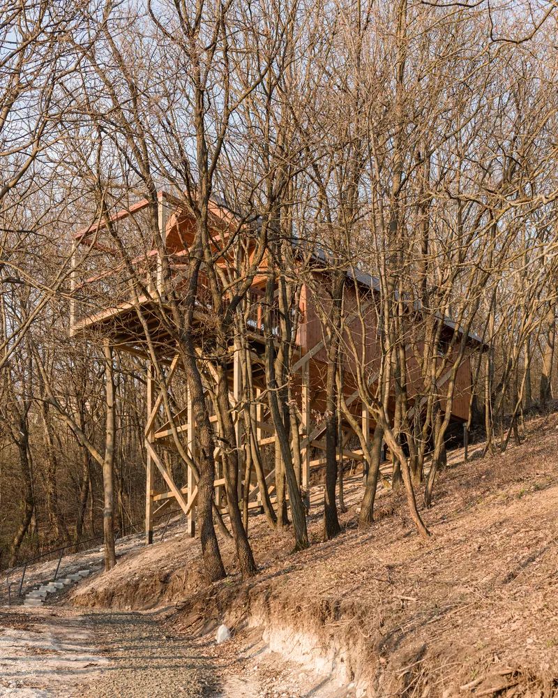 匈牙利度假木屋 木頭小屋 Hungary Wood wooden timber House on 12 Legs／RJZS Architects