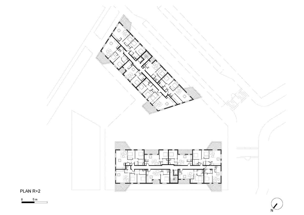 2F平面圖，法國社會住宅L’Equatoria Apartments／Christophe Rousselle Architecte