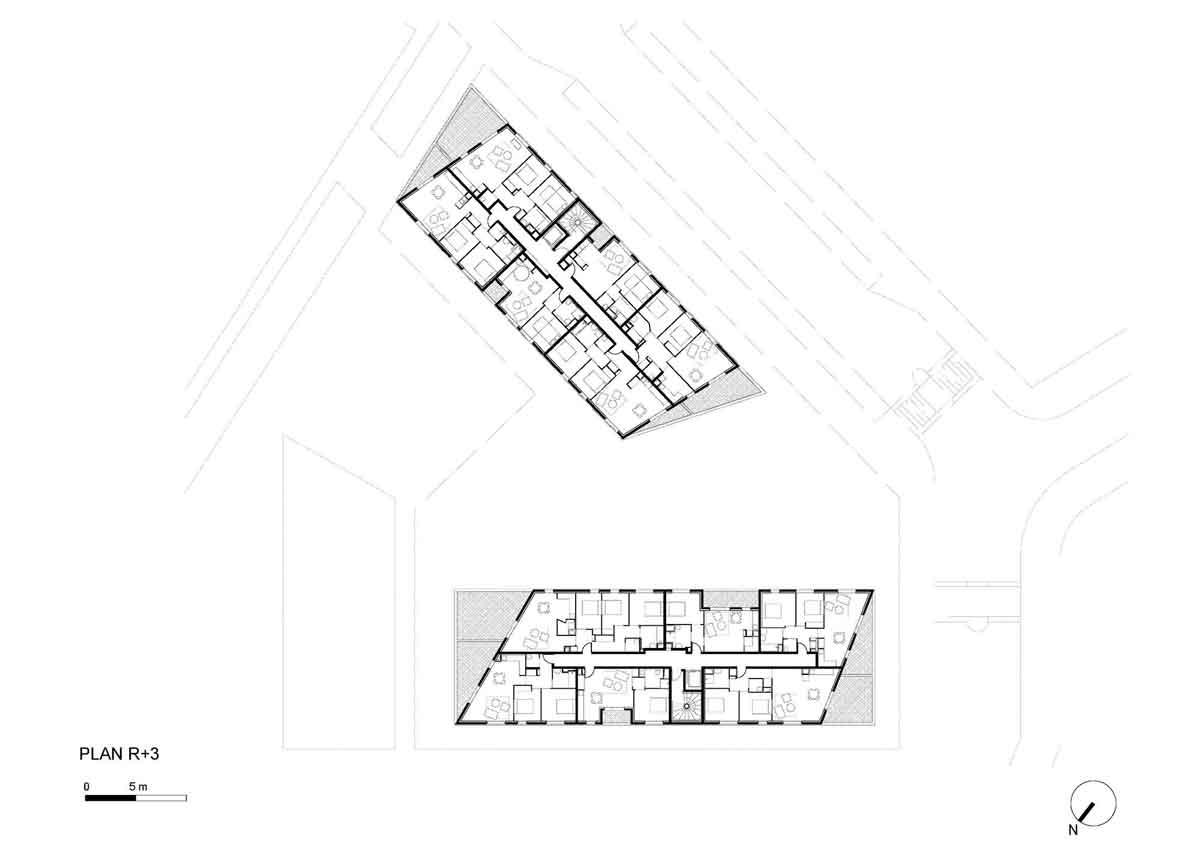 3F平面圖，法國社會住宅L’Equatoria Apartments／Christophe Rousselle Architecte