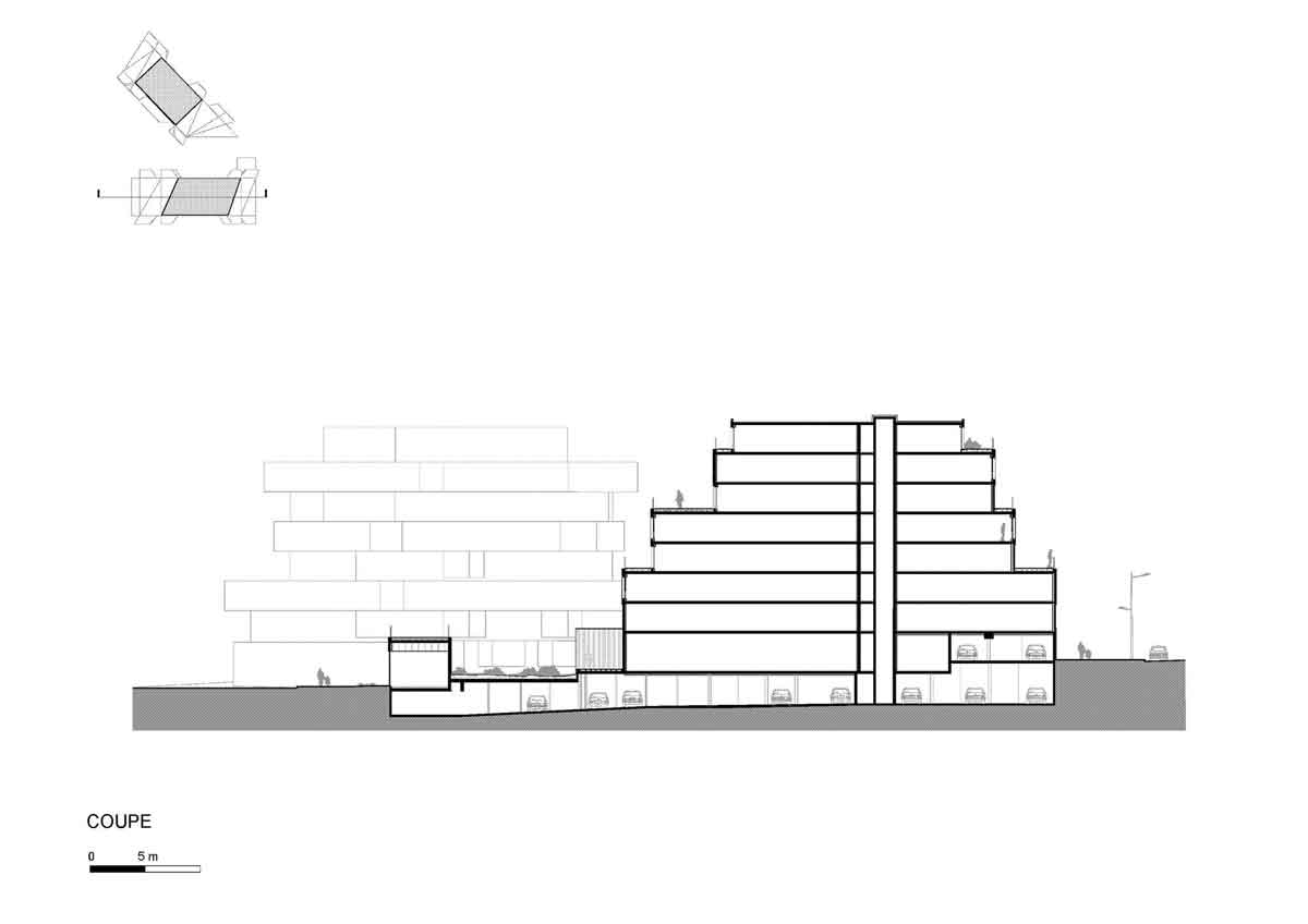 剖面圖，法國社會住宅L’Equatoria Apartments／Christophe Rousselle Architecte