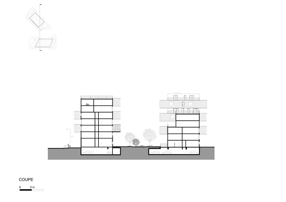 剖面圖，法國社會住宅L’Equatoria Apartments／Christophe Rousselle Architecte