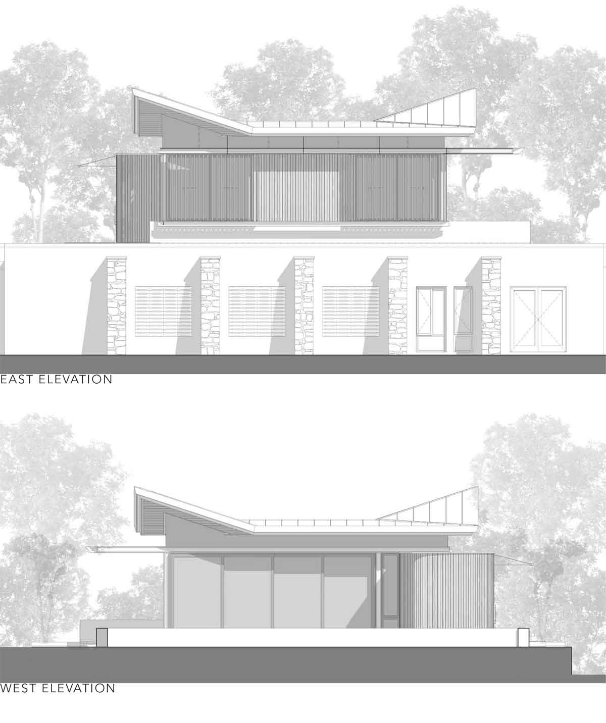  東向及西向立面圖，南非莊園客房及健身房／Malan Vorster Architecture Interior Design