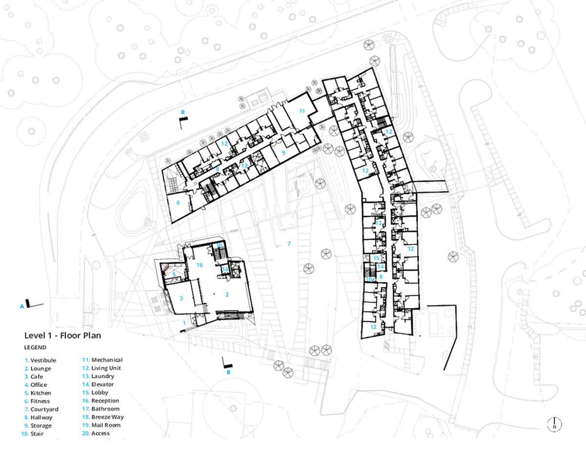 1F Plan, Bellevue College Residential Hall／NAC Architecture
