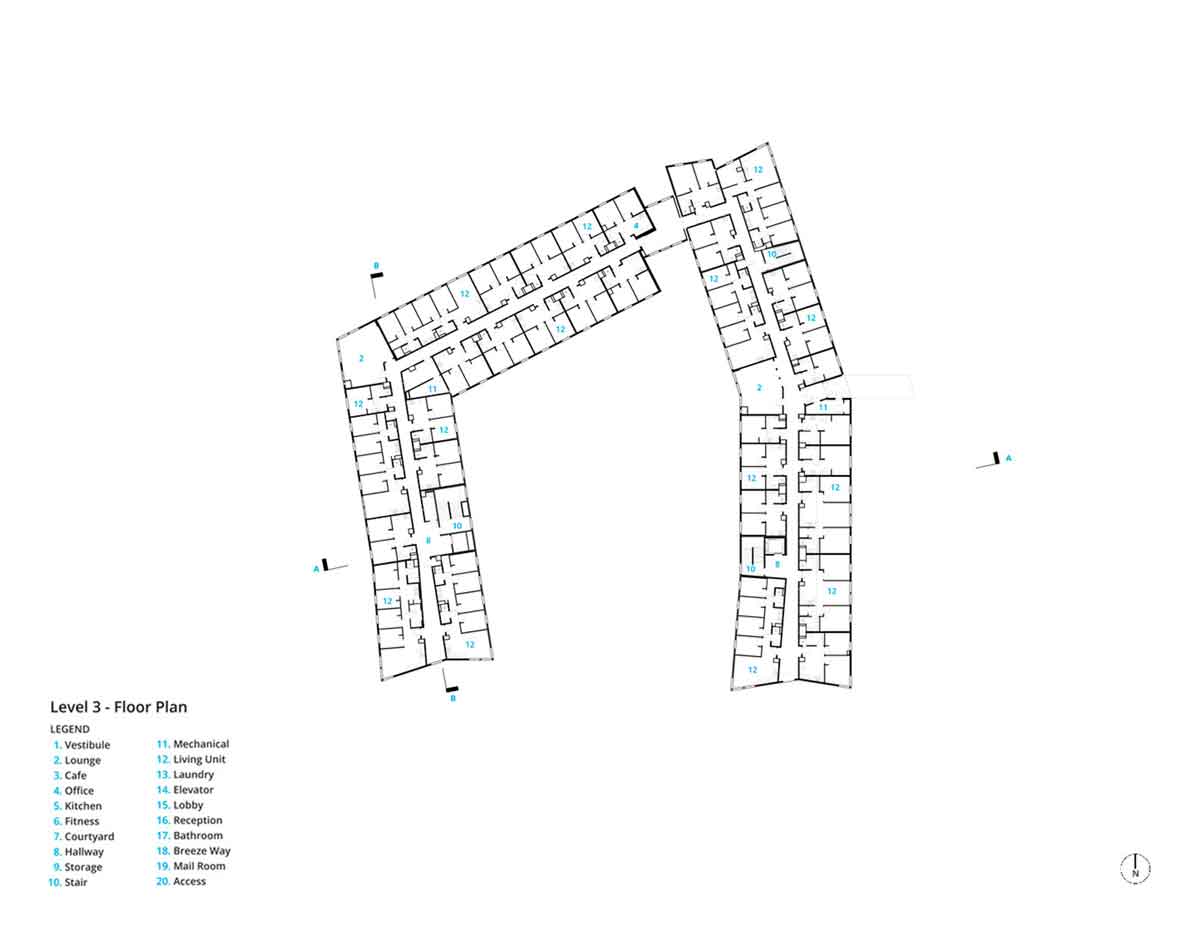 3F Plan, Bellevue College Residential Hall／NAC Architecture