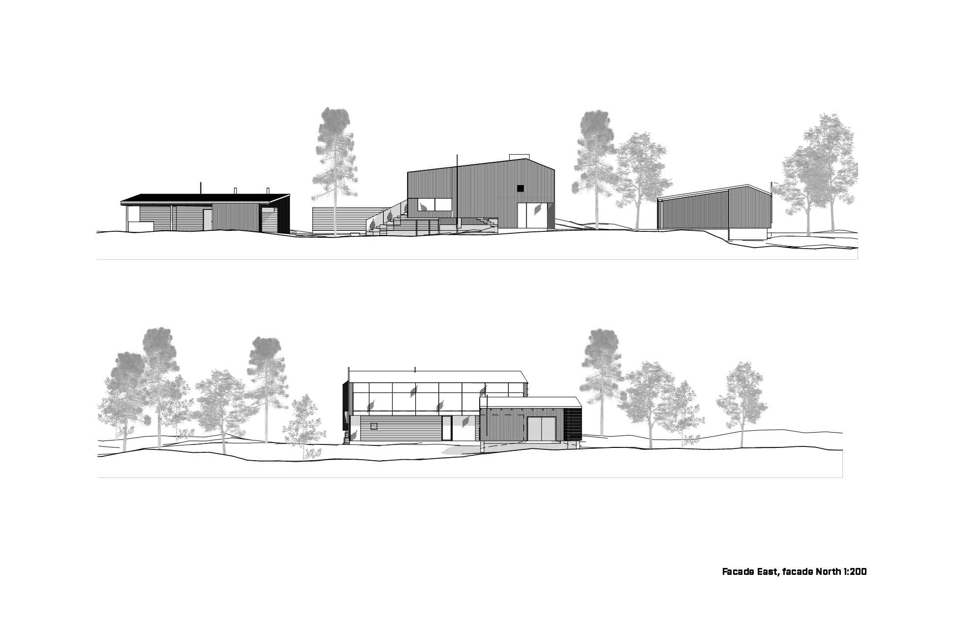 東側立面圖、北側立面圖，芬蘭私人別墅Villa Ryysyranta II／PAVE Architects