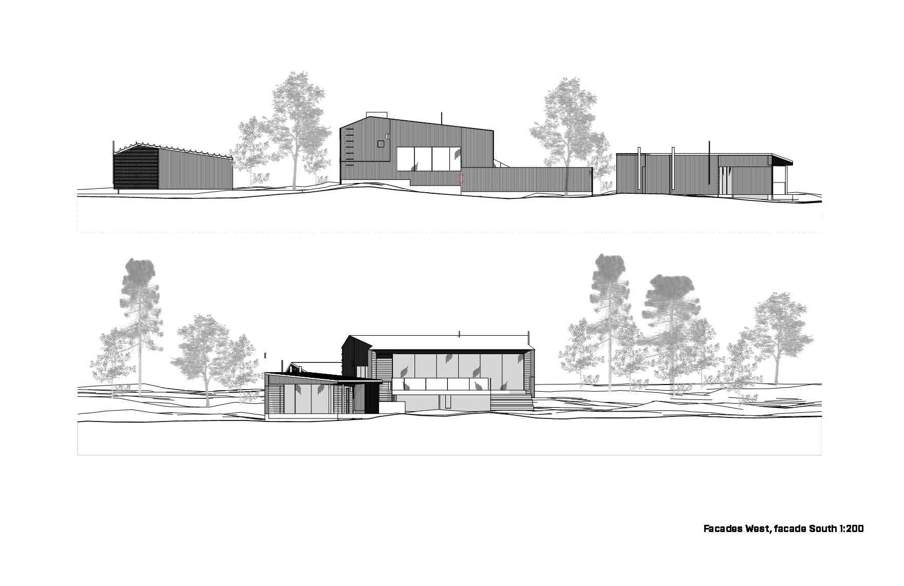 西側立面圖、南側立面圖，芬蘭私人別墅Villa Ryysyranta II／PAVE Architects