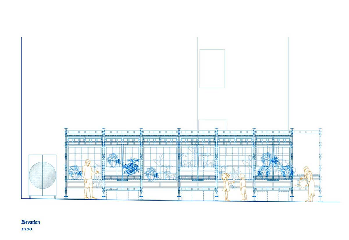 立面圖，芬蘭赫爾辛基博物館的都市農耕溫室，Kasvattamo Greenhouse／ROOH Studio