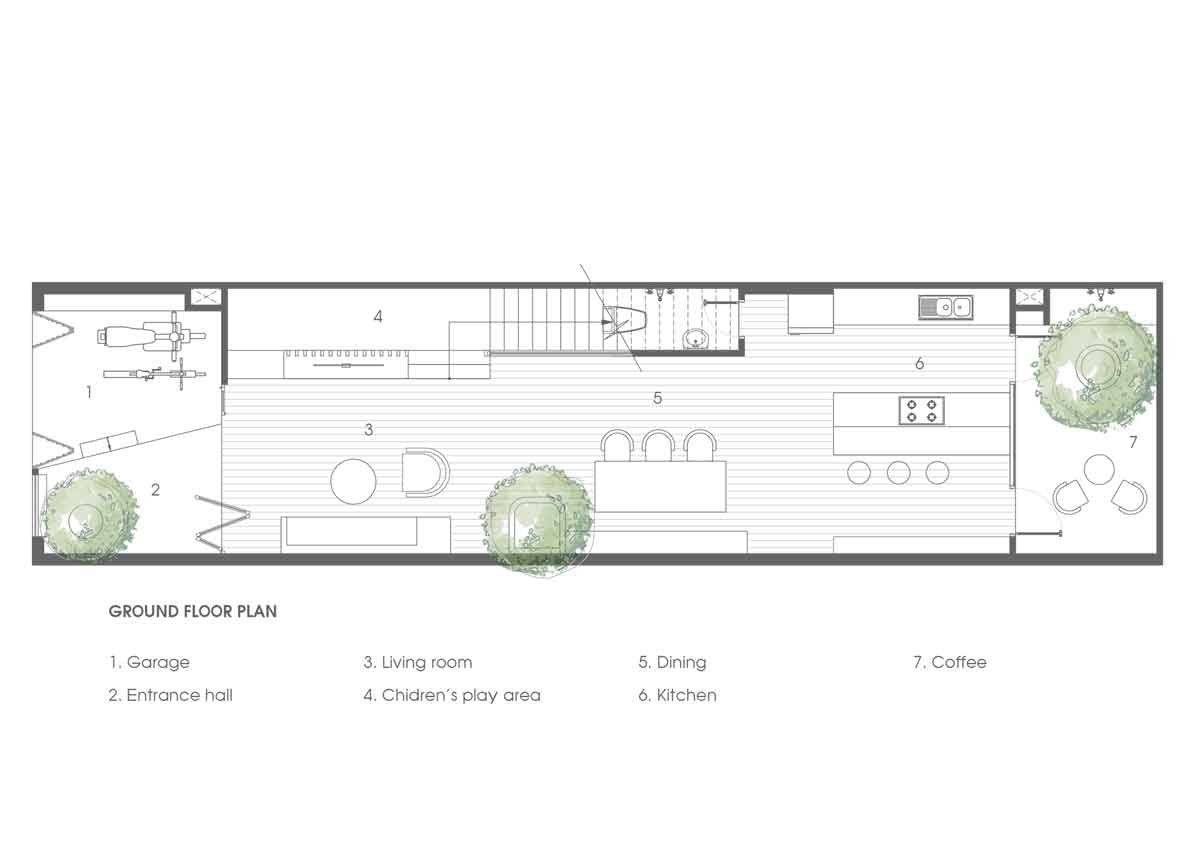 地面層平面圖，胡志明市NGỌC House私人住宅／Story Architecture
