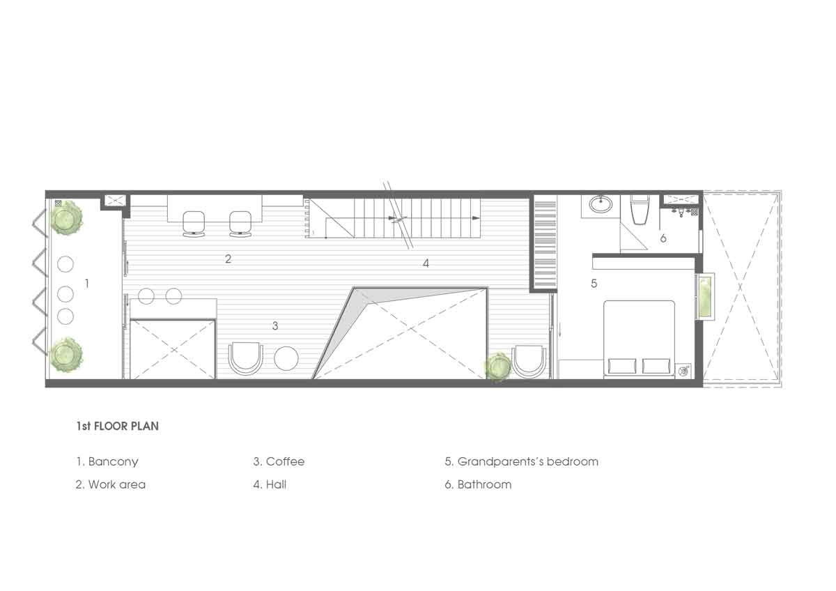 1F平面圖，胡志明市NGỌC House私人住宅／Story Architecture