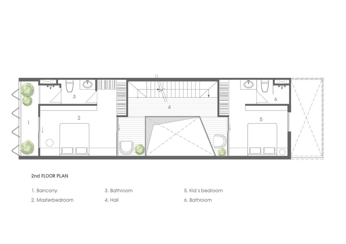 2F平面圖，胡志明市NGỌC House私人住宅／Story Architecture