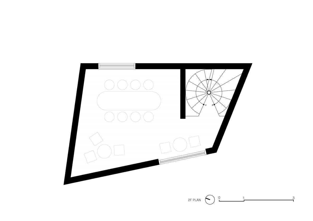 2F平面圖，韓國斧山「豎起大拇指」的房子／moc Architects