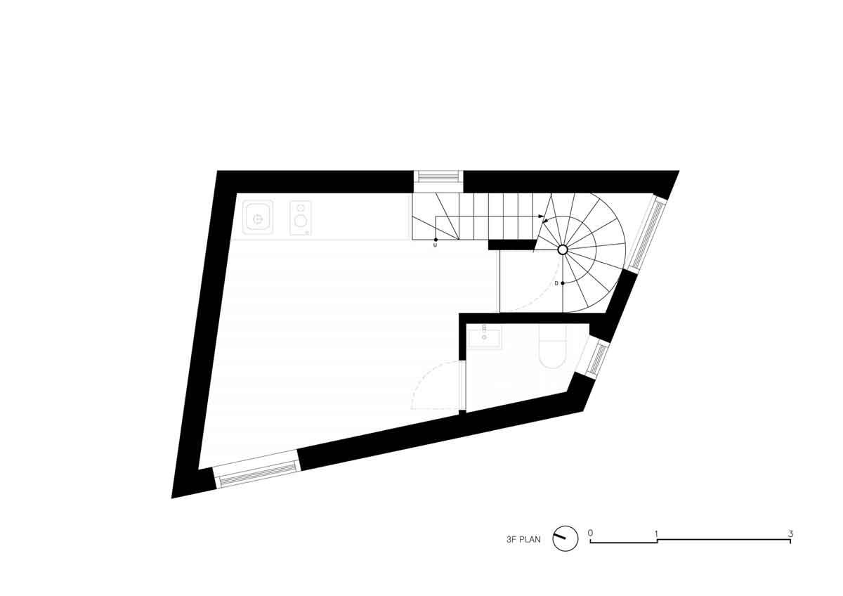 3F平面圖，韓國斧山「豎起大拇指」的房子／moc Architects
