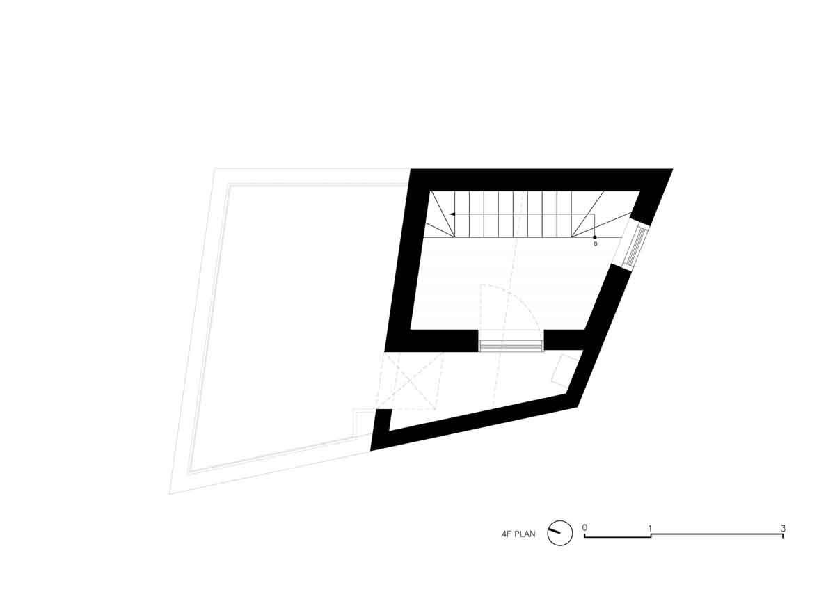 4F平面圖，韓國斧山「豎起大拇指」的房子／moc Architects