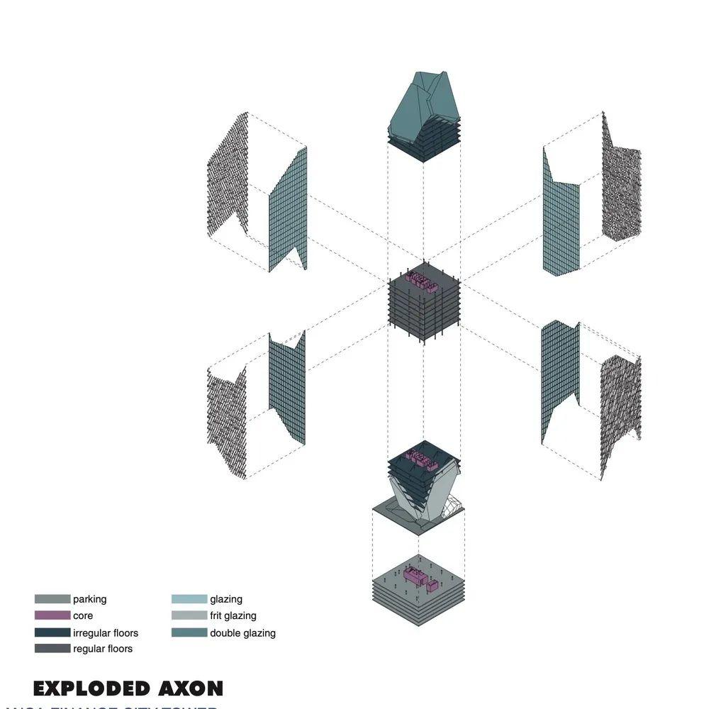 等角透視爆炸圖 Casablanca Finance City Tower卡薩布蘭卡金融城大樓／Morphosis